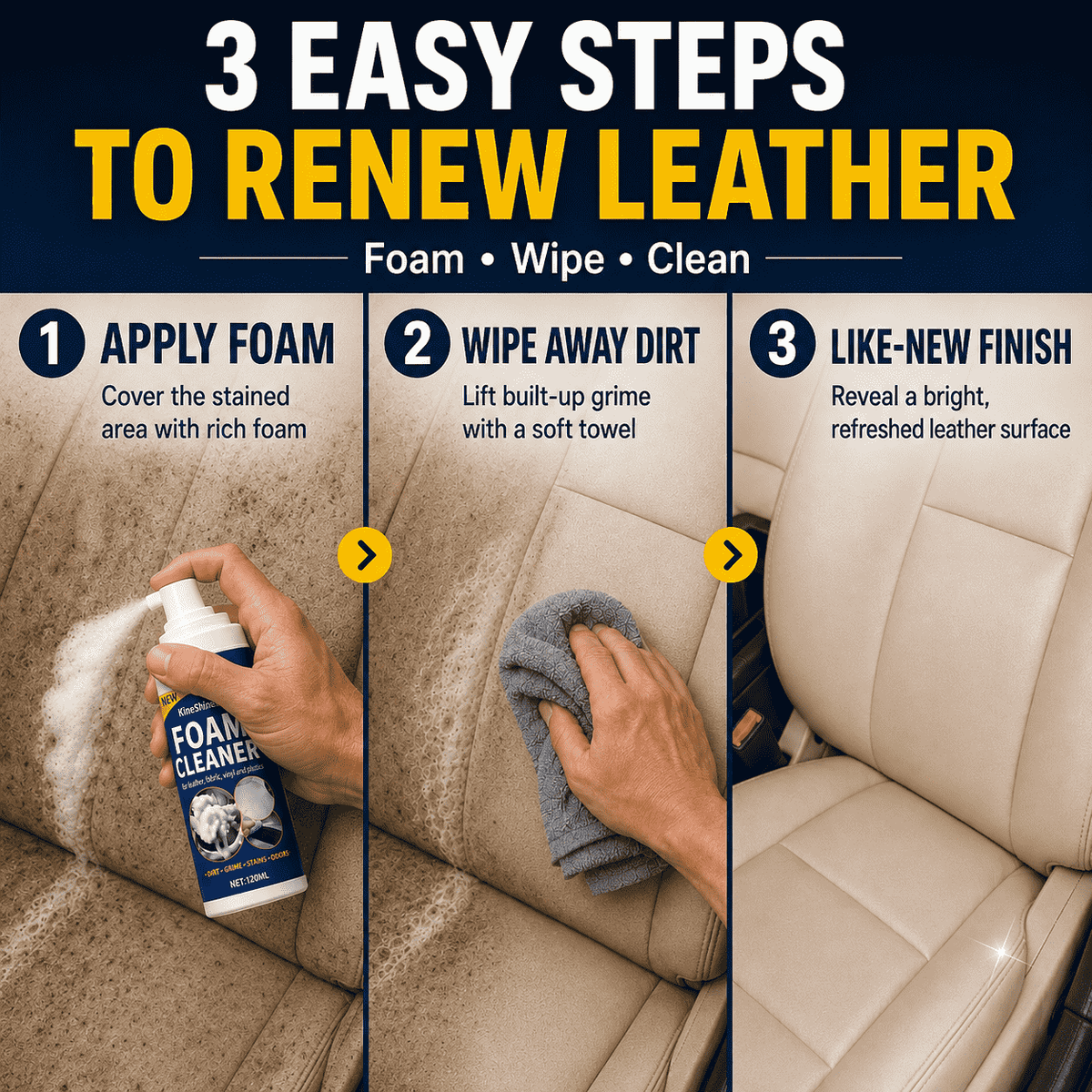 Car Interior Foam Cleaner — Removes Grease, Dust, Coffee Stains & Grime