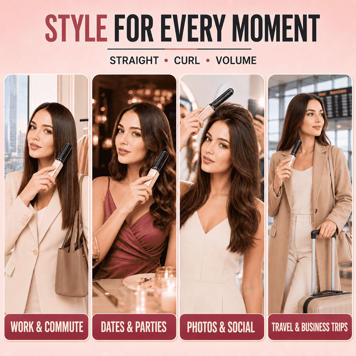 3-in-1 Anti-Scald Hair Styling Brush | Straighten, Curl & Volumize-up
