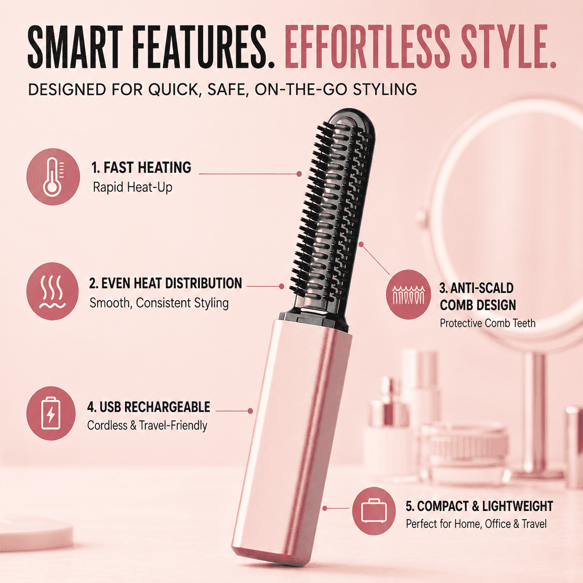 3-in-1 Anti-Scald Hair Styling Brush | Straighten, Curl & Volumize-up