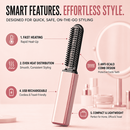 3-in-1 Anti-Scald Hair Styling Brush | Straighten, Curl & Volumize-up