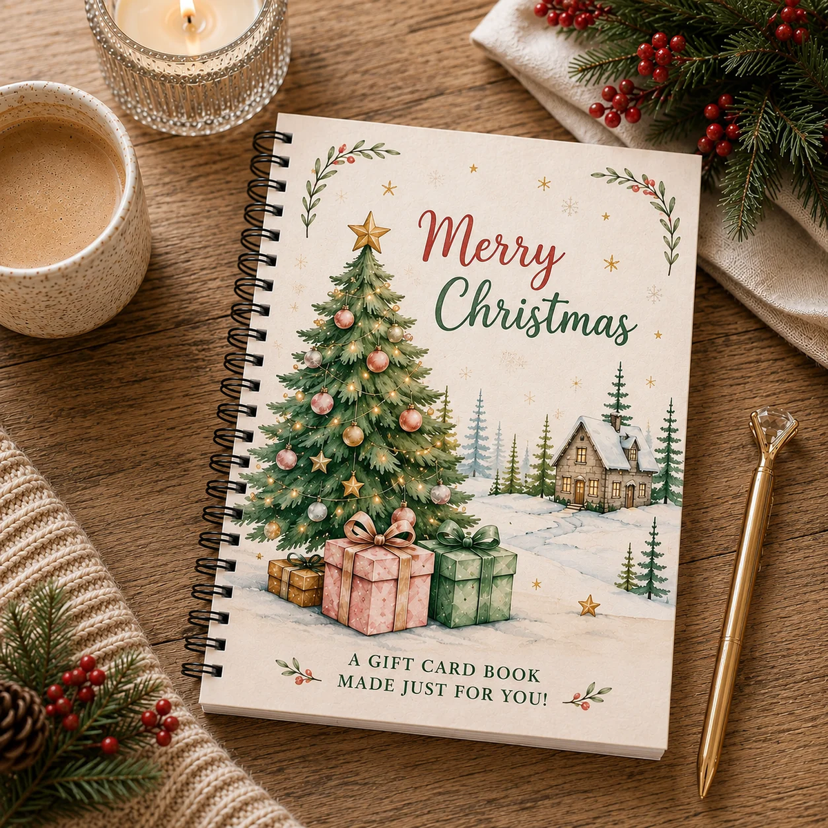 🔥 Last Day 50% OFF 🔥 Christmas Gift Card Book – 12 Gift Card Pages & Personal Message Holder