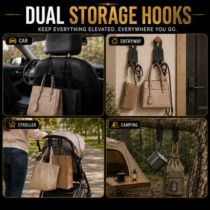 Car Headrest Double Hooks — Strong Seatback Hanger for Bags & Shopping Bags