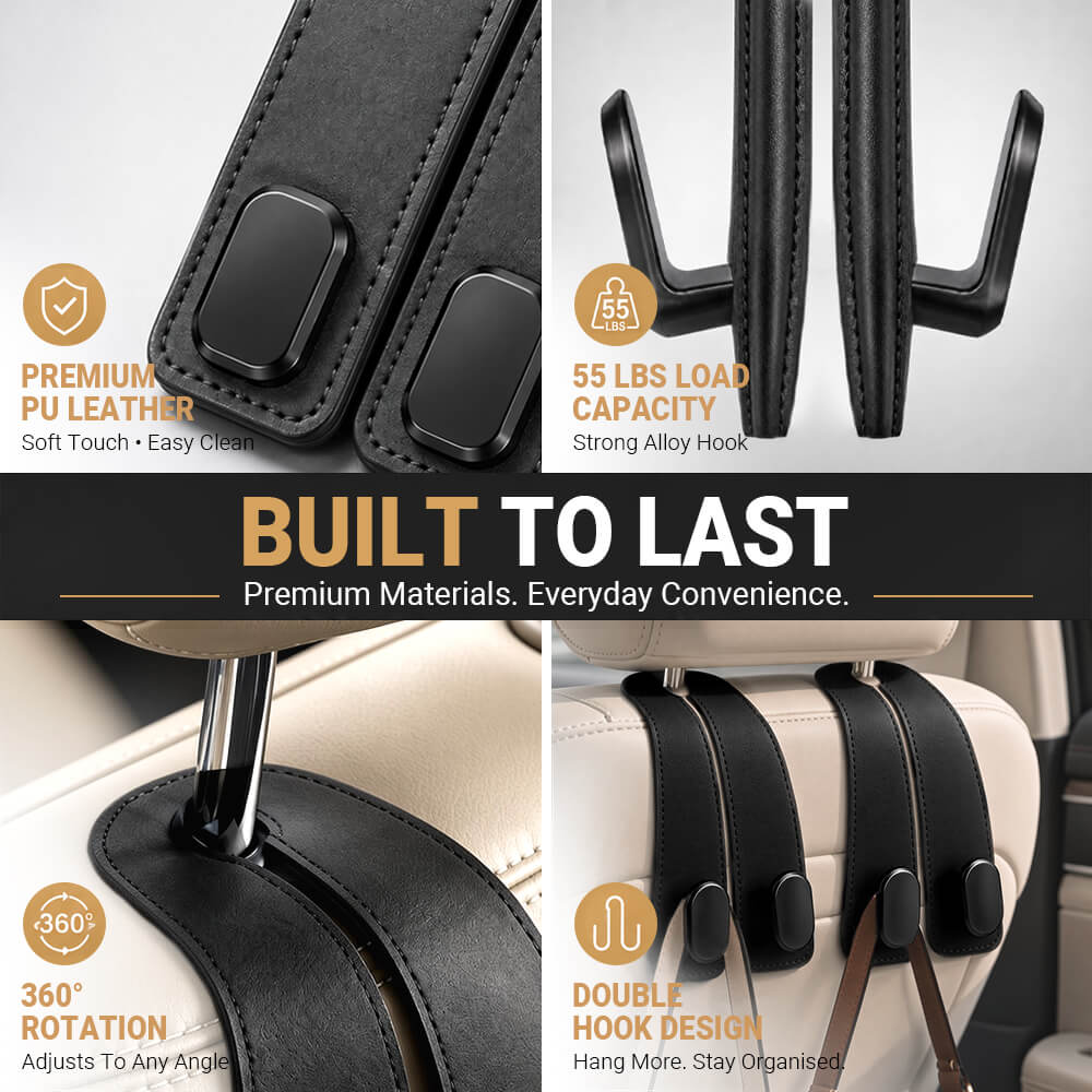Car Headrest Double Hooks — Strong Seatback Hanger for Bags & Shopping Bags