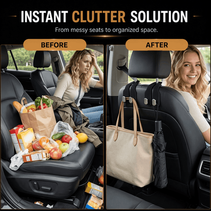 Car Headrest Double Hooks — Strong Seatback Hanger for Bags & Shopping Bags