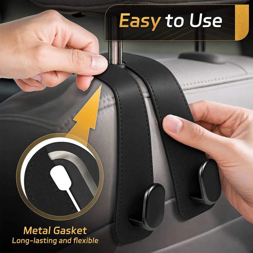 Car Headrest Double Hooks — Strong Seatback Hanger for Bags & Shopping Bags