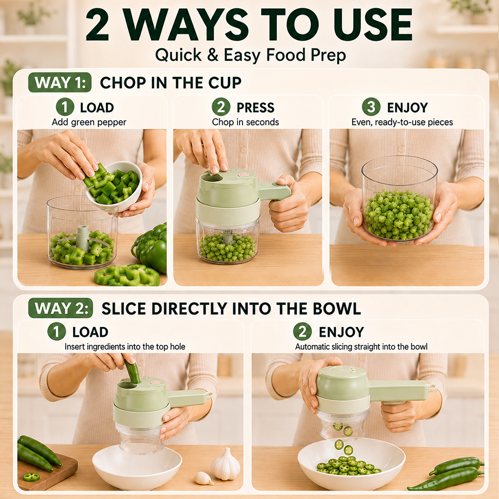 4-in-1 Cordless Electric Chopper, Slicer, Peeler & Scrubber