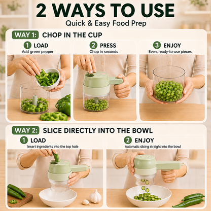 4-in-1 Cordless Electric Chopper, Slicer, Peeler & Scrubber