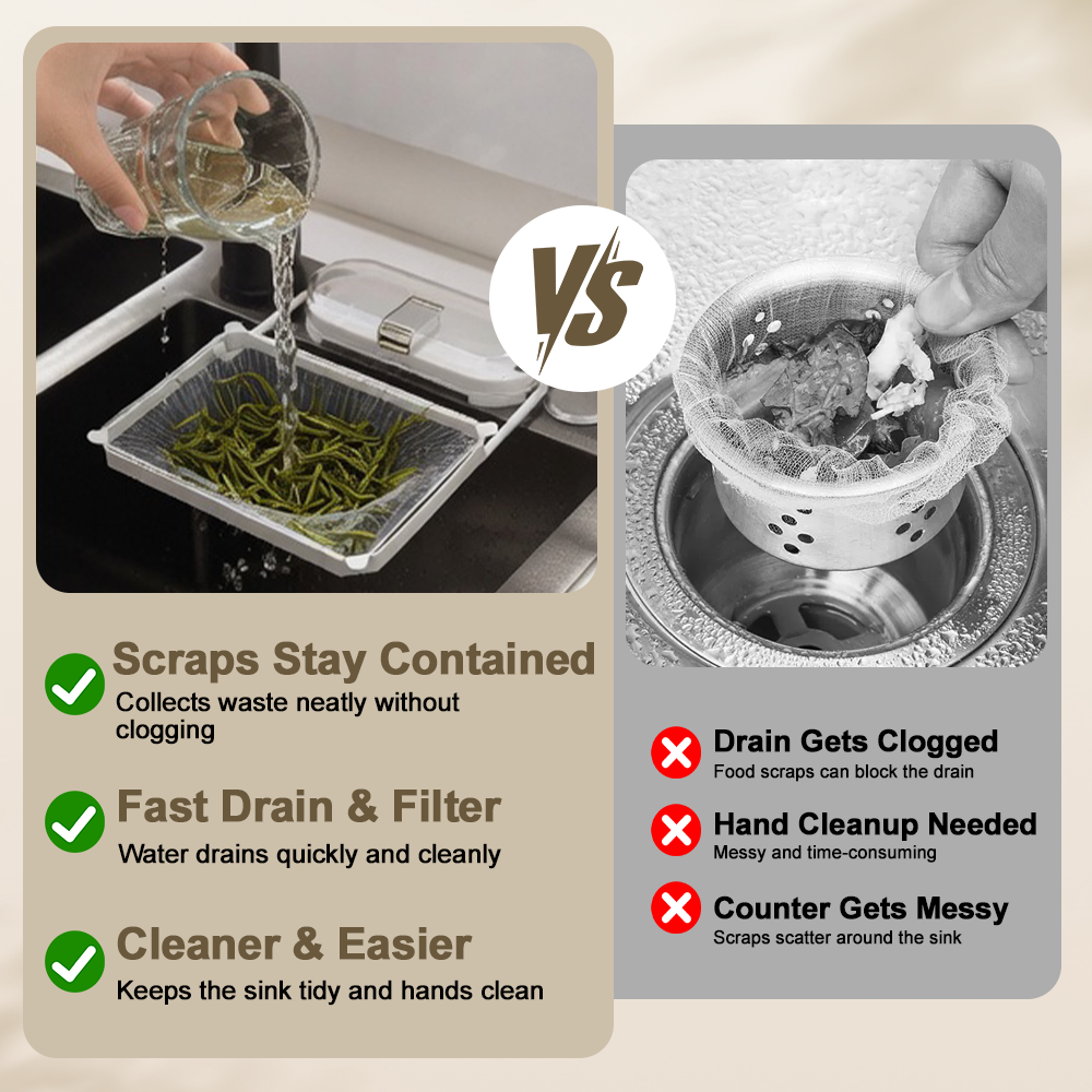 2-in-1 Suction Cup Sink Strainer Rack – Movable Food Waste Filter with Disposable Drain Nets -up