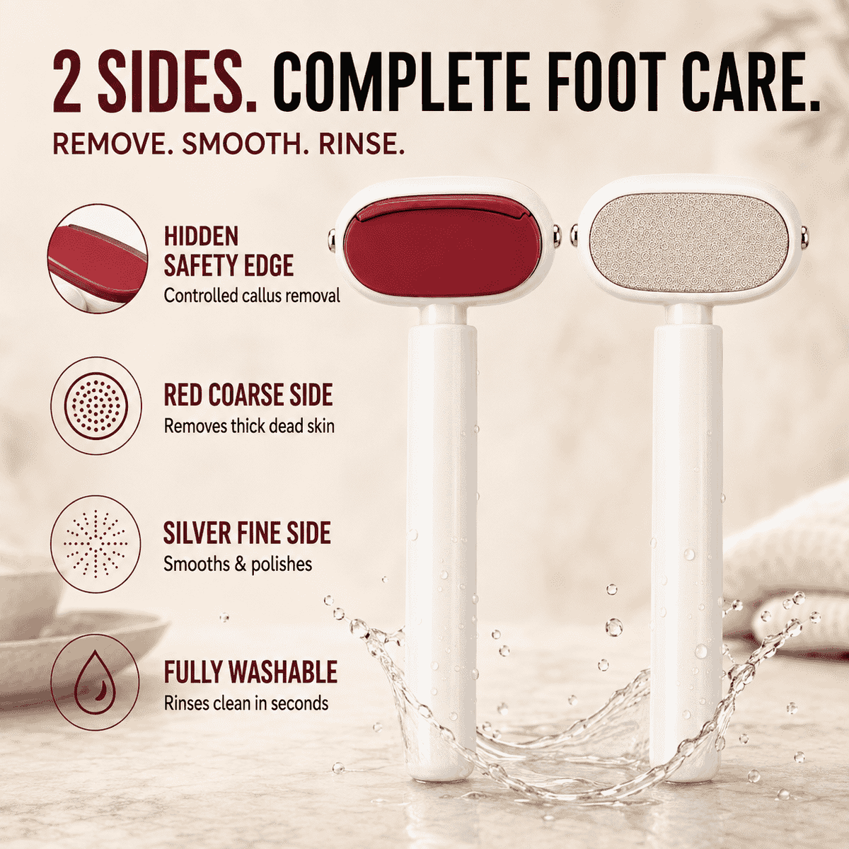 2-in-1 Foot Callus Remover — Red Side Removes Calluses, Silver Side Smooths & Polishes