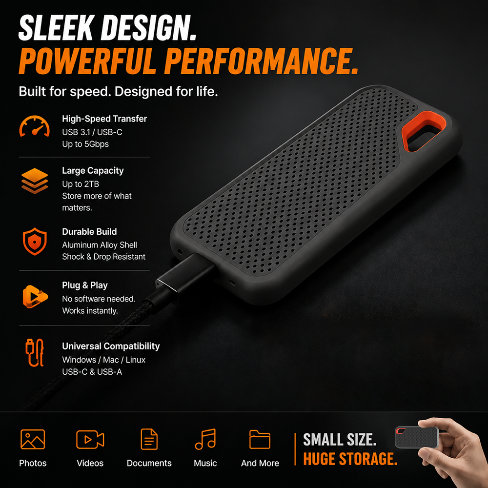⚡2TB Type-C Portable Mini SSD | High-Speed External Storage Drive for Laptop, Desktop & Smartphone🍀
