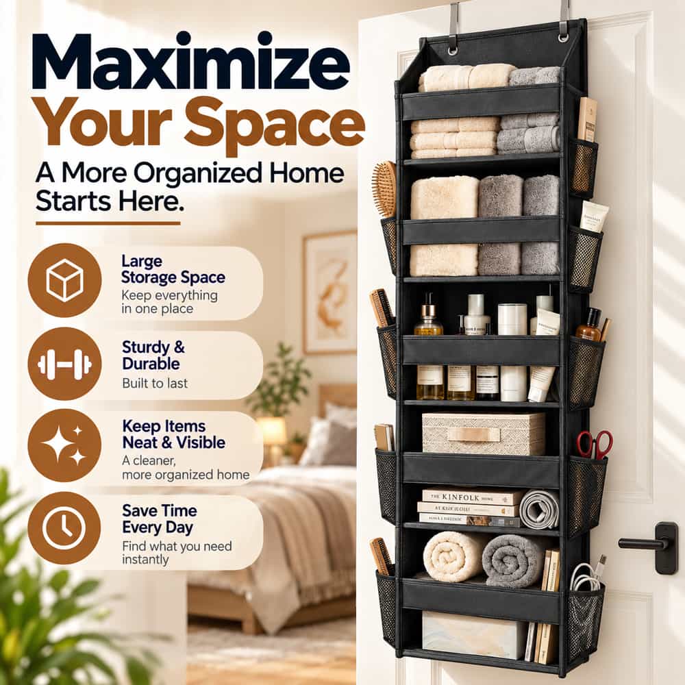 Over-the-Door Organizer — Multi-Pocket Storage + Free Hooks