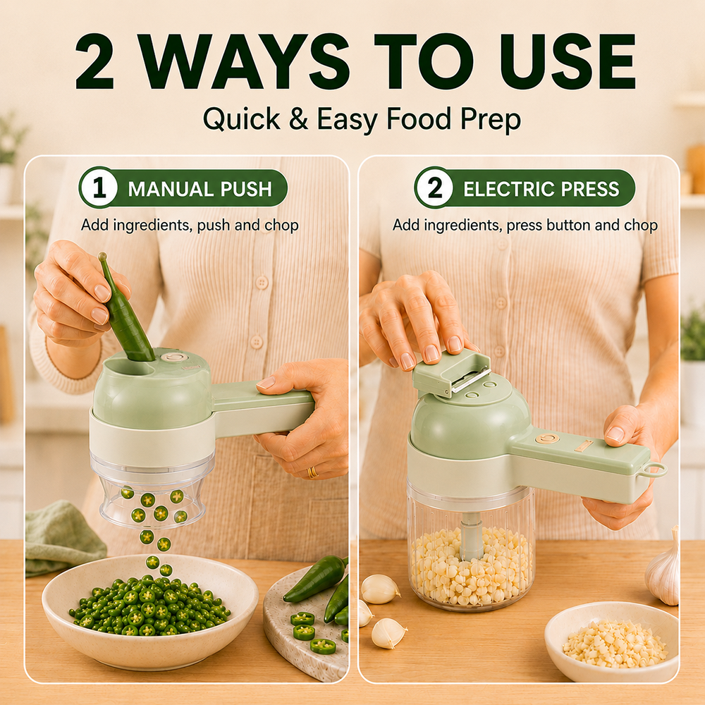 4-in-1 Cordless Electric Chopper, Slicer, Peeler & Scrubber