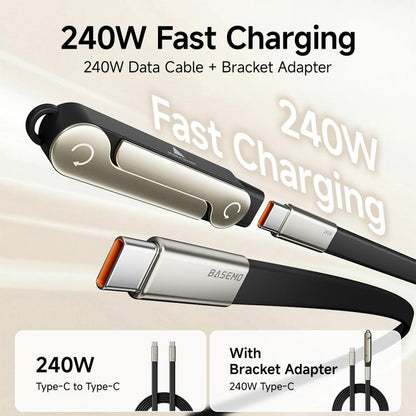 240W SuperCharge 360° Rotating Invisible Stand Detachable 2-in-1 Charging Cable, Zinc Alloy Silicone Type-C Cable, Compatible with Apple and Samsung, Essential for Gaming, Office and Car Use🍀