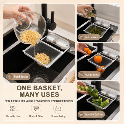 2-in-1 Suction Cup Sink Strainer Rack – Movable Food Waste Filter with Disposable Drain Nets -up
