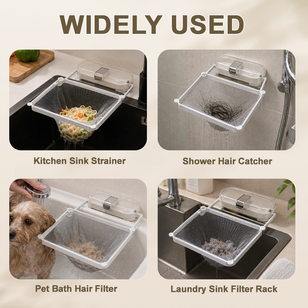 2-in-1 Suction Cup Sink Strainer Rack – Movable Food Waste Filter with Disposable Drain Nets -up