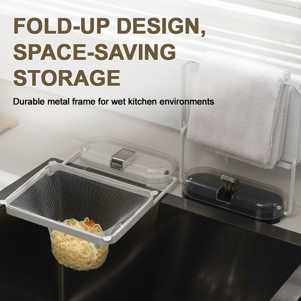 2-in-1 Suction Cup Sink Strainer Rack – Movable Food Waste Filter with Disposable Drain Nets -up