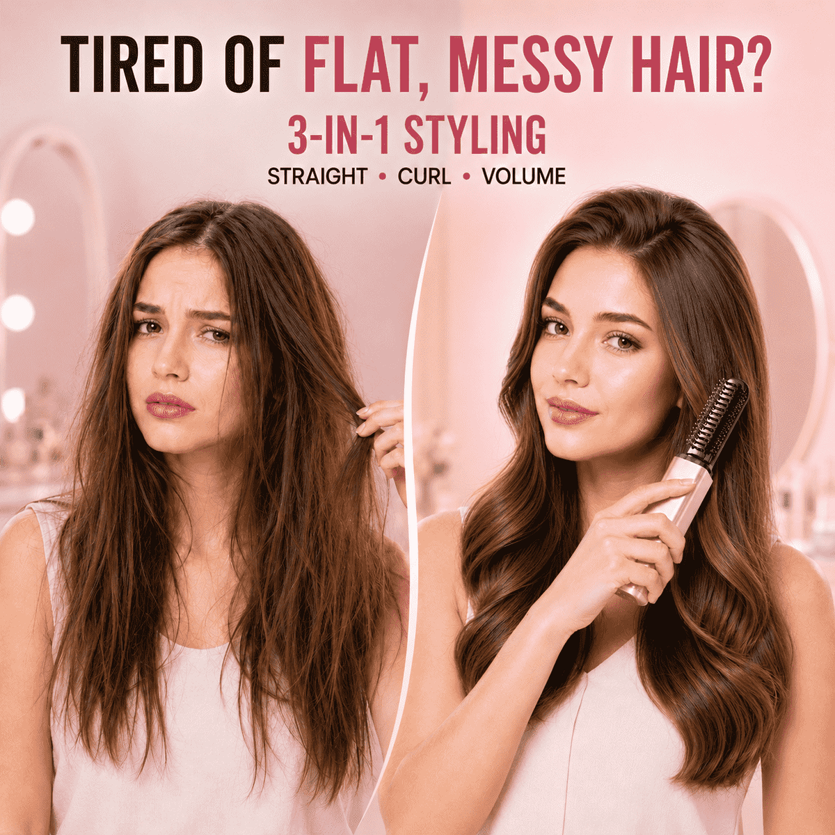 3-in-1 Anti-Scald Hair Styling Brush | Straighten, Curl & Volumize-up