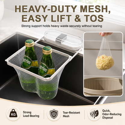 2-in-1 Suction Cup Sink Strainer Rack – Movable Food Waste Filter with Disposable Drain Nets -up