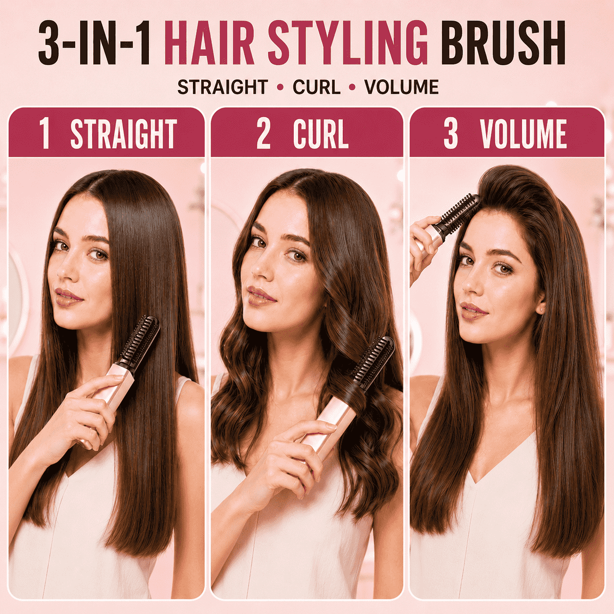 3-in-1 Anti-Scald Hair Styling Brush | Straighten, Curl & Volumize-up