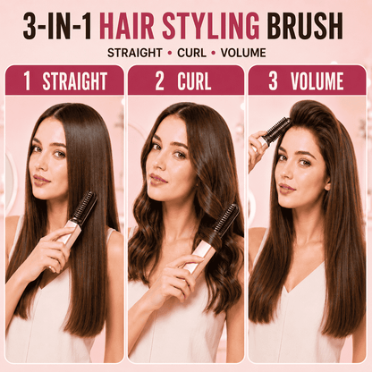 3-in-1 Anti-Scald Hair Styling Brush | Straighten, Curl & Volumize-up