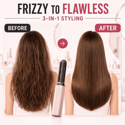 3-in-1 Anti-Scald Hair Styling Brush | Straighten, Curl & Volumize-up