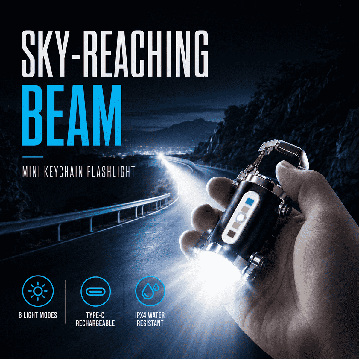 Sky-Reaching Beam Mini Keychain Flashlight – Ultra Bright Waterproof LED Pocket Light