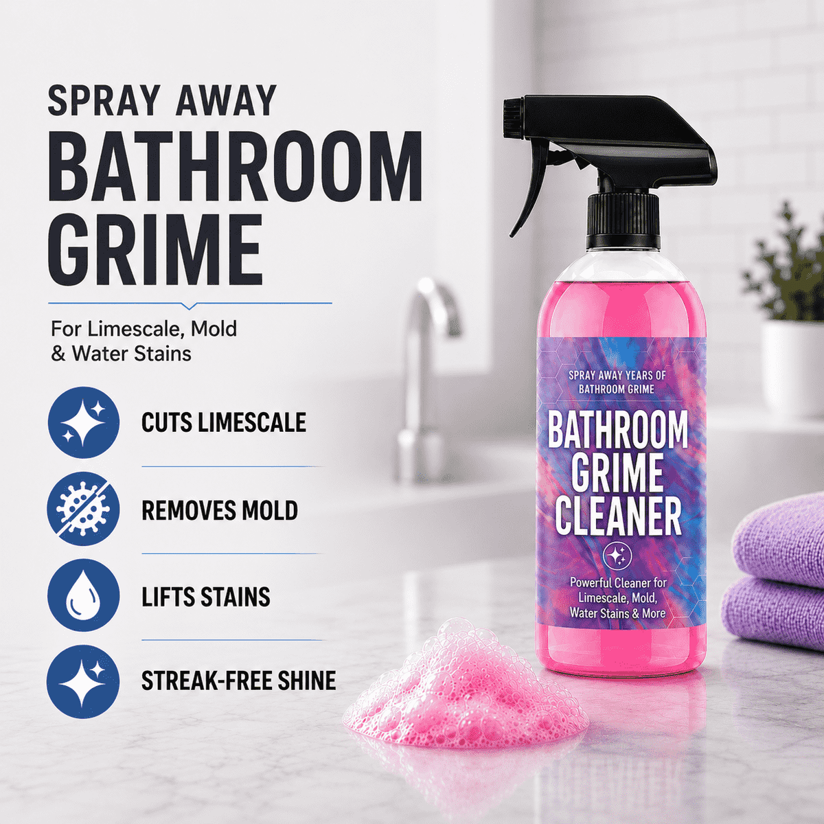 Spray Away Years of Bathroom Grime — Powerful Cleaner for Limescale, Mold, Water Stains & More 🌿